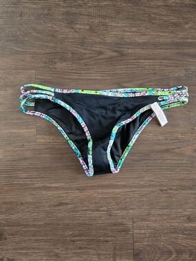 Victoria's Secret Black Bikini Bottom with Floral Trim NWT Size S